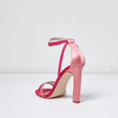 Pink barely there cut out heeled sandals